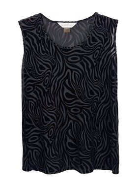 Allison Daley Black Velvet Swirl 70s Print Y2K Tank Top Small